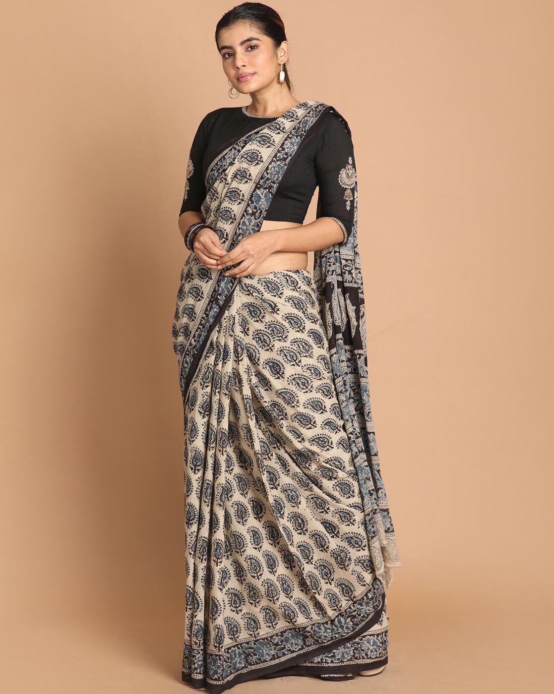 Buy Beige Sarees for Women by Indie Picks Online | Ajio.com