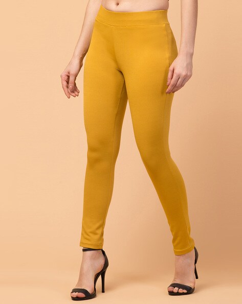 Buy Go Colors Women Yellow Solid Stretch Leggings Online at Best Prices in  India - JioMart.