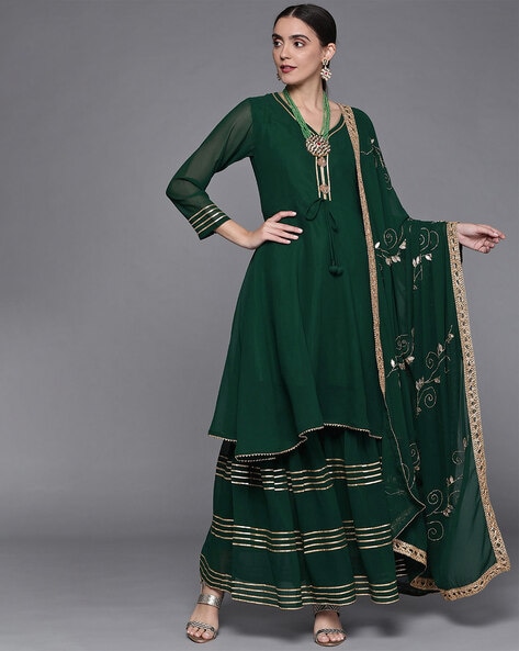 Buy Bottle Green Kurta Suit Sets for Women by Chhabra 555 Online | Ajio.com