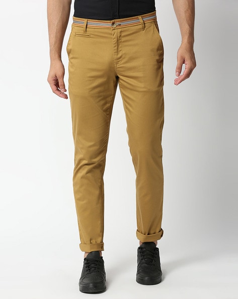 Buy Blue Mid Rise Slim Fit Trousers Online In India