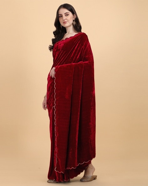 Buy Krisha Fashion Solid/Plain Bollywood Velvet Red Sarees Online @ Best  Price In India | Flipkart.com