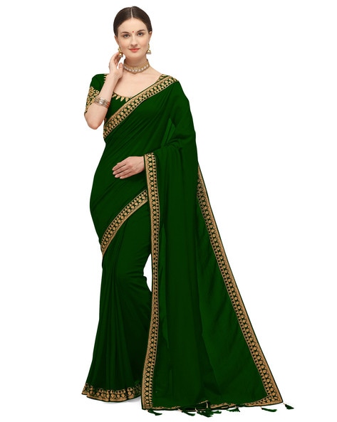 Buy Satrani Green Plain Saree With Unstitched Blouse for Women Online @  Tata CLiQ