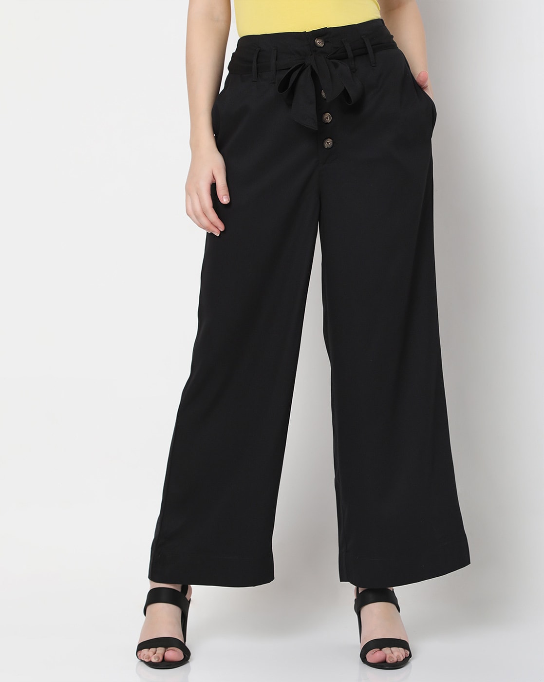W Pants  Buy W Black Solid Parallel Pant Online  Nykaa Fashion
