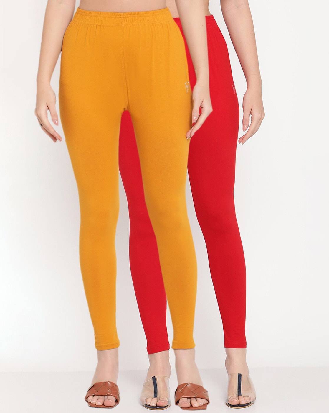 Yellow Solid Ankle Length Plus Legging - VALLES365 by S.C. - 4145009