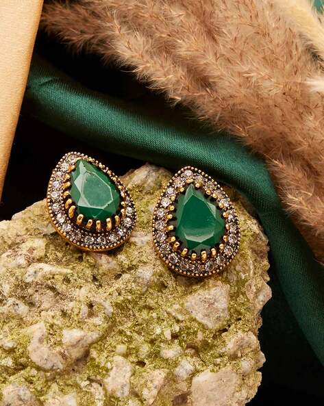 14K Gold Green Polki Stud Earrings | Amrrutam