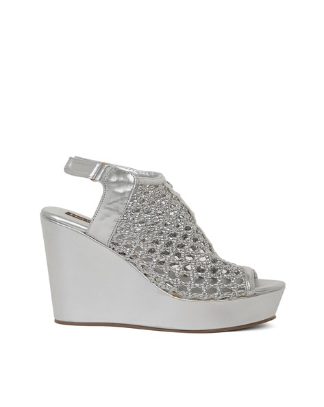 Silver platform wedge sandals hot sale