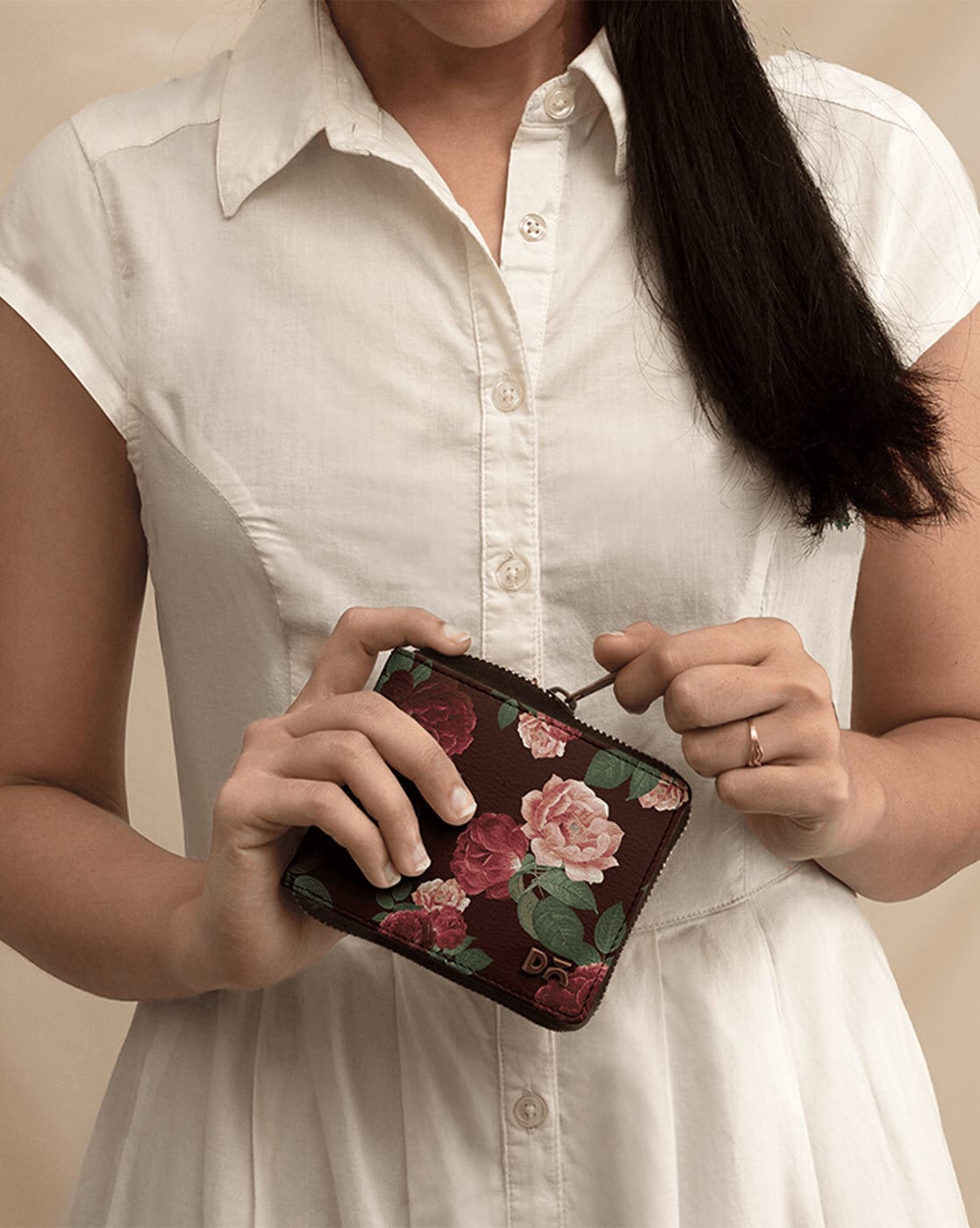 Floral Printed Wallet For Unisex - Brown