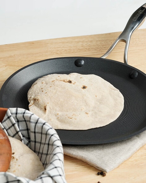 Meyer Pre-Seasoned Cast Iron Flat Dosa Tawa, 28 cm, Black