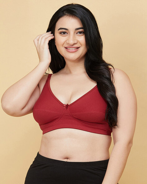 Buy Padded Non-Wired Full Cup T-shirt Bra in Maroon Online India