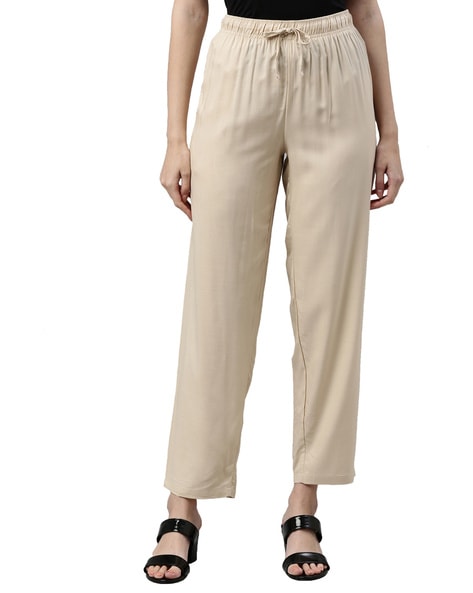 Buy Go Colors Women Solid Navy Formal Trousers online