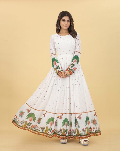 Ladies White Georgette Gown at Rs 1050 | Georgette Long Frock in Surat |  ID: 23304807233