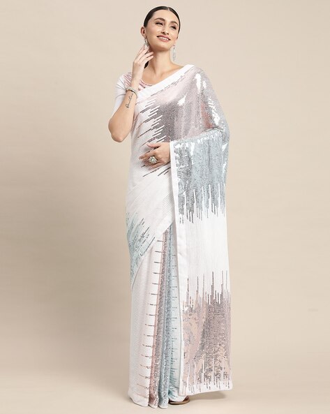 Embellished Saree with Contrast Border