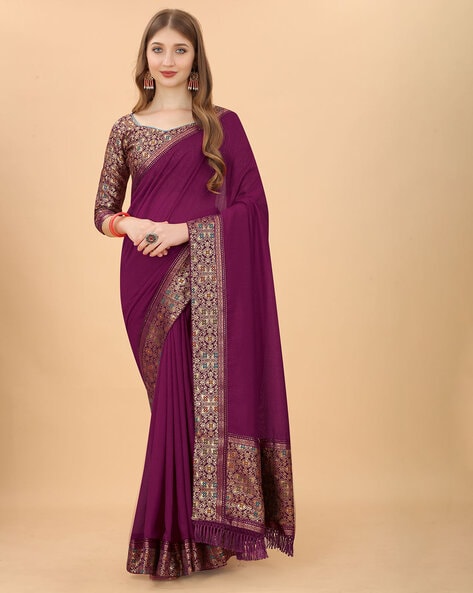 GRAPEWINE SHADE NIRMANA DESIGNER SAREE FOR WOMEN -NIRM001DSG –  www.soosi.co.in