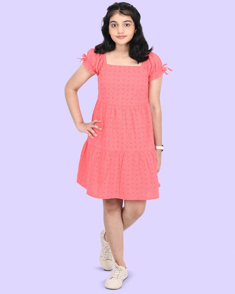 Buy Wish Littlle Girls Pink And White Knee Length Short Frock Dress  5 Y  Online at Best Prices in India  JioMart