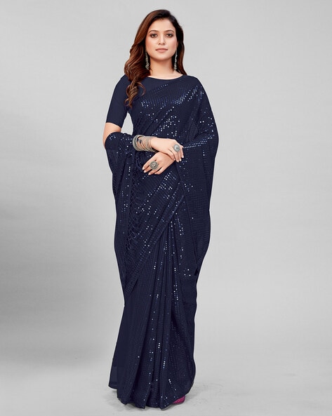 Blue Satin Saree – House of Aynaa Private Limited