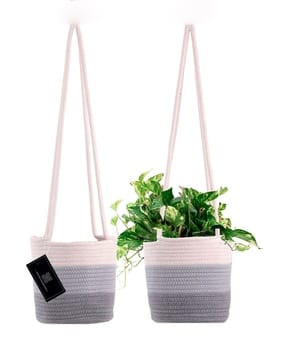 textile and beyond Set of 2 Rope Basket Wall Hanging Pots-picture-11