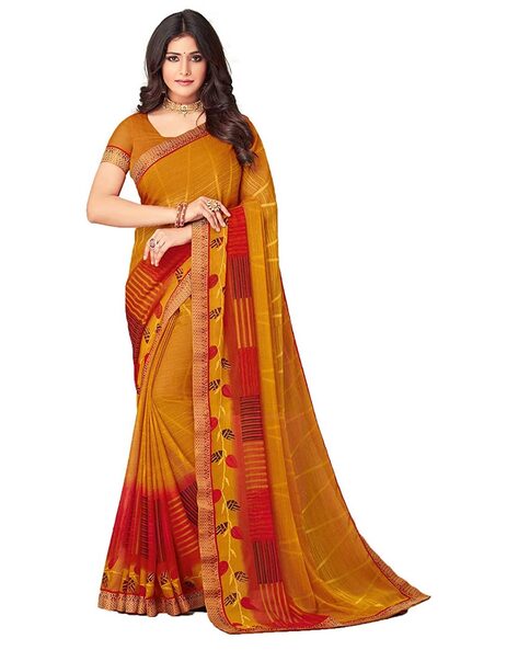 Buy Ranas Orange & Peach Faux Chiffon Saree Online | Sarees | Ranas