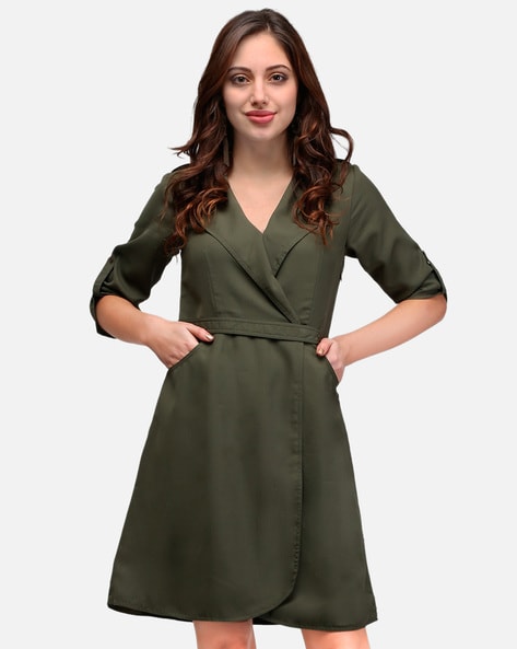 PinkBlush Olive Green Draped 3/4 Sleeve Maternity Maxi Dress
