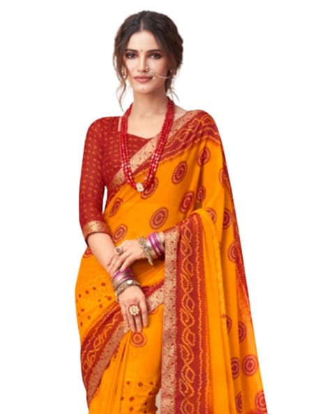 Printed Pink Orange Georgette Saree | Party wear sarees, Saree designs,  Casual saree