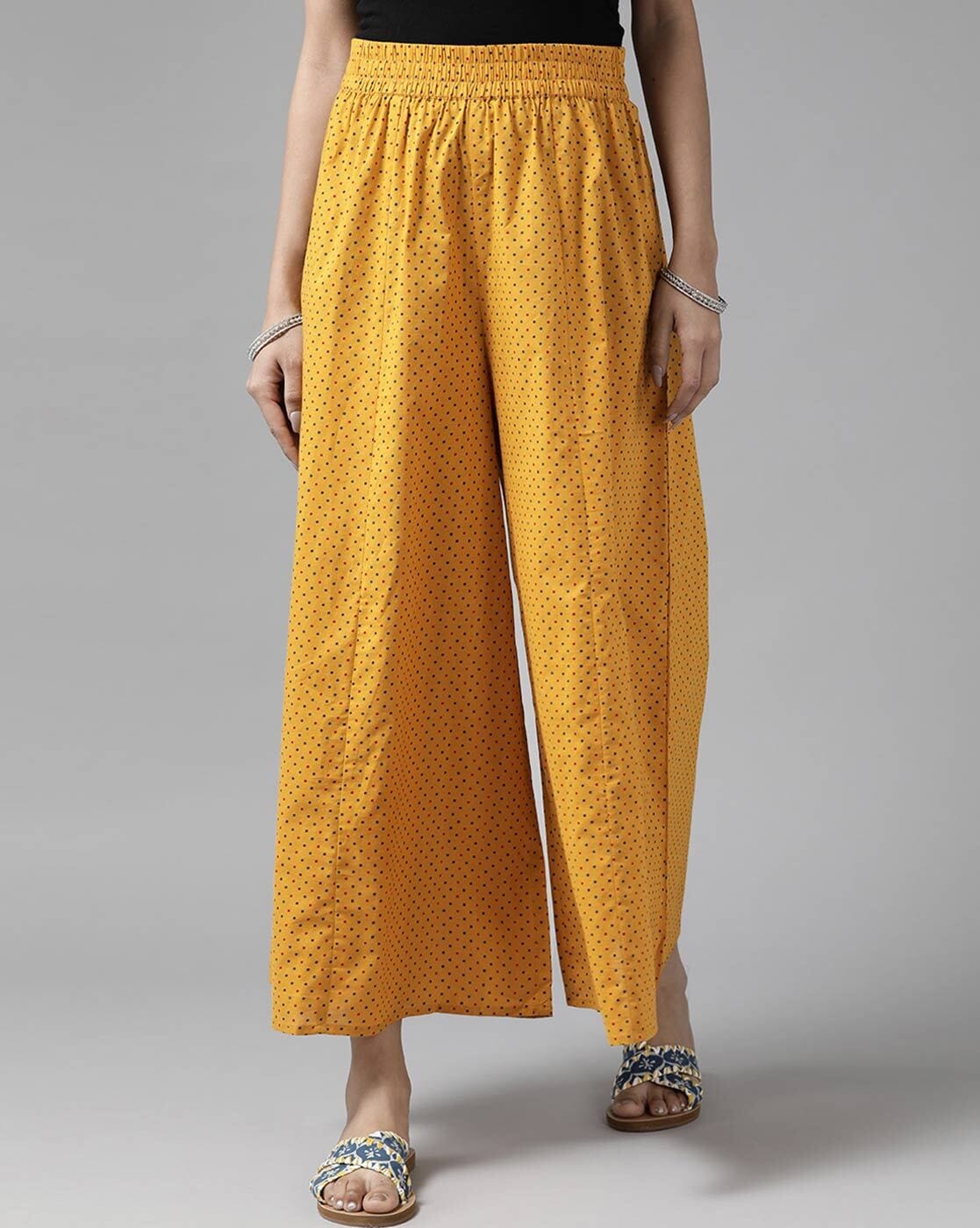 Buy Jaipur Kurti Women Yellow Solid Palazzo Trousers  Palazzos for Women  1649877  Myntra