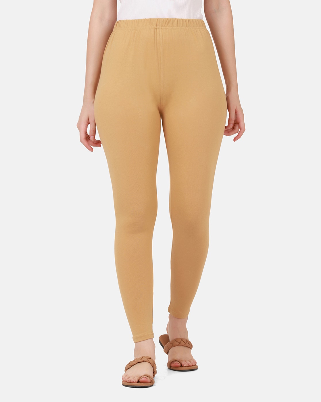 Hassu's women beige pure single jersey solid slim fit ankle length legging  - Hassus - 4285049