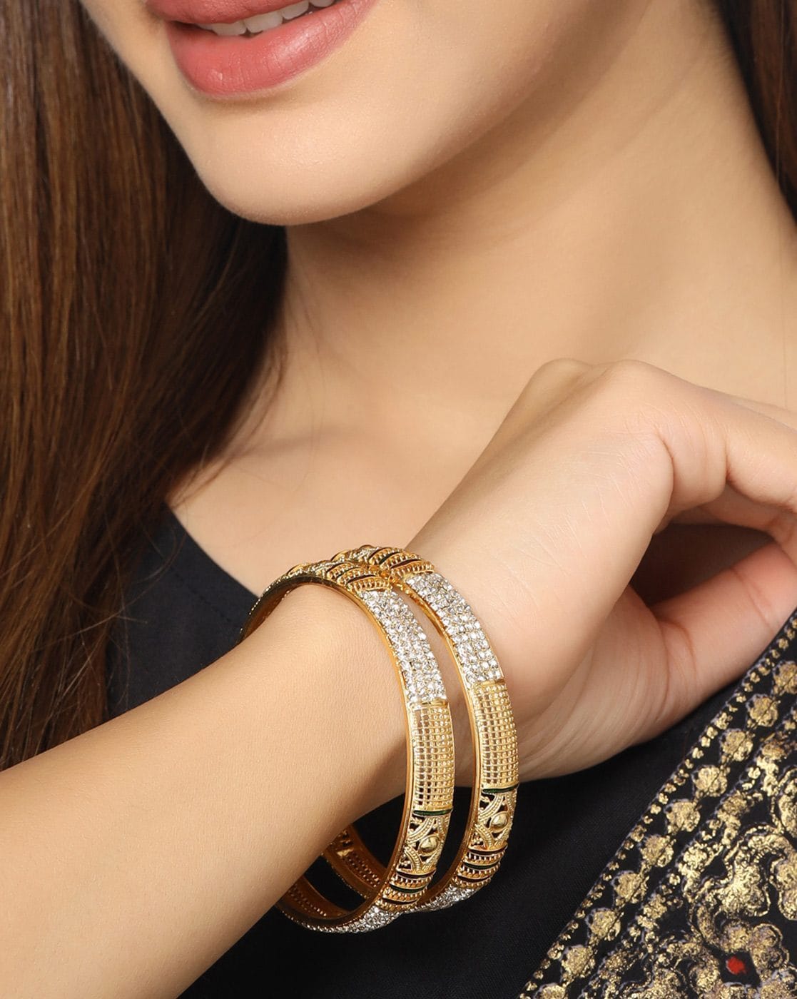 Gold and sale rhodium bangles