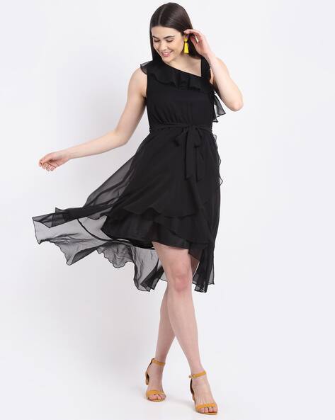 Fit Flare Dress with Ruffle Overlay