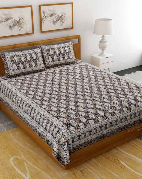 UniqChoice Paisley Cotton Jaipuri Traditonal Double BedSheet With 2 Pillow Cover
