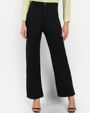 Buy Elendra Women Cotton  Classic Straight Fit Trousers Pant Black at  Amazonin