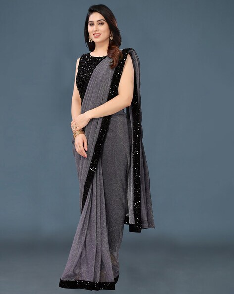 Buy Online Patch Border Fancy Fabric Black and Grey Designer Half N Half  Saree : 107826 -