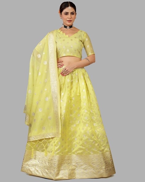 Designer Yellow Lehenga Choli With Soft Net Dupatta Set - DRESSTIVE -  3820381
