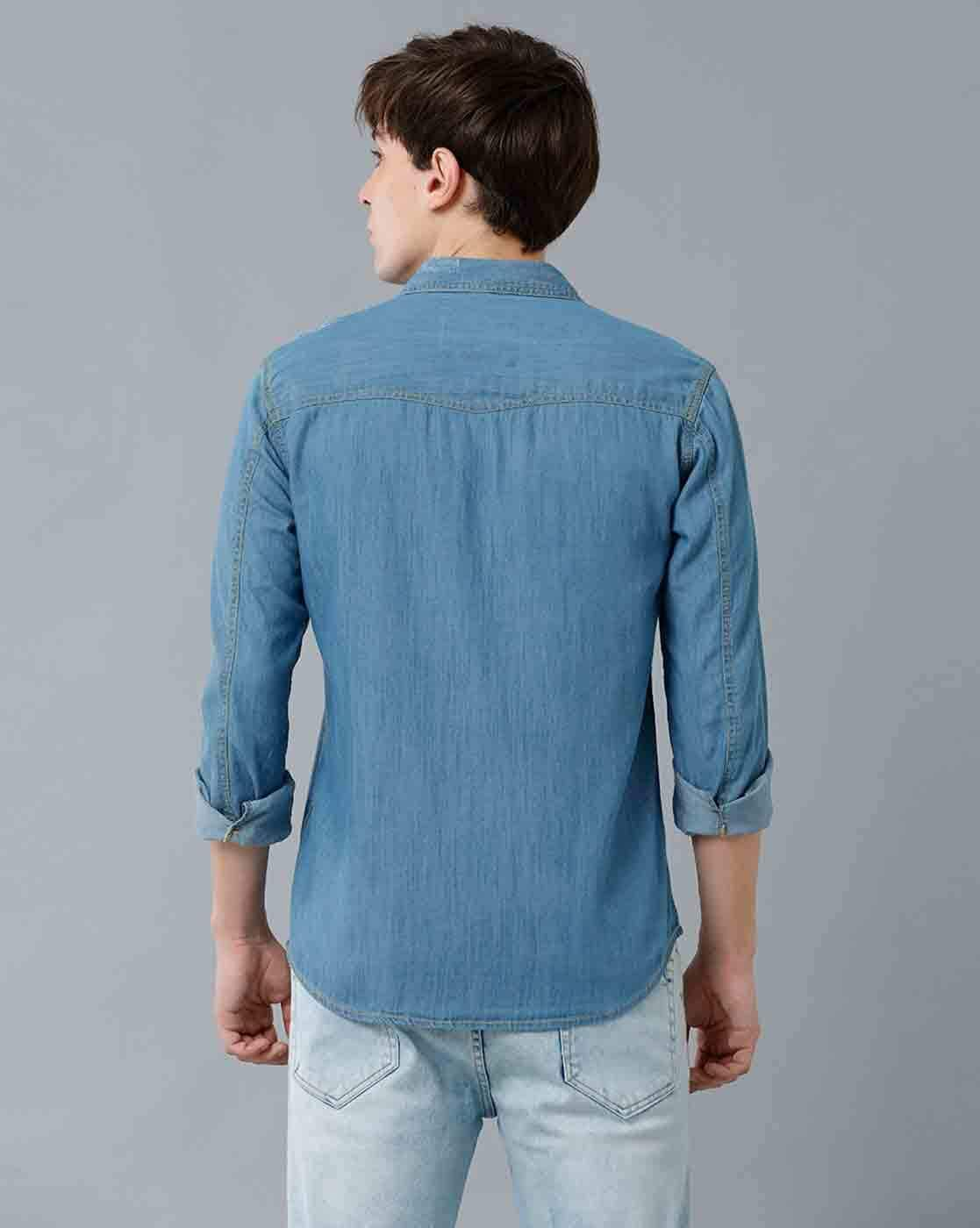 Fear of God Mr. Porter Exclusive Distressed Denim Shirt Blue Men's - SS22 -  US