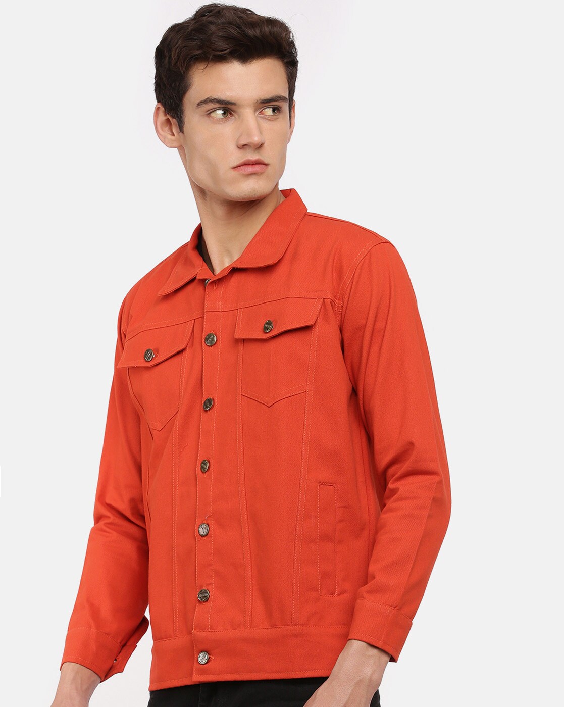 Orange colour denim sales jacket