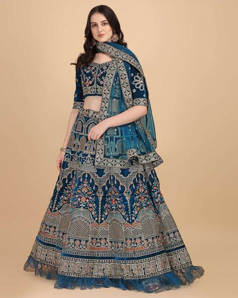 Amrutam Fab Women's Blue Color Rasal Net Padding Designer Lehenga Choli :  : Fashion