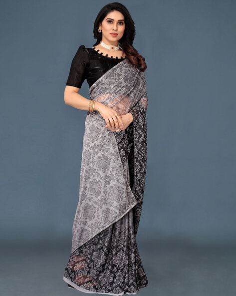 Zari Work Faux Silk Dark Grey Designer Women Saree – Stilento