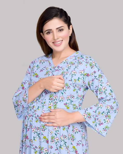Buy Indian Handmade 100% Cotton Printed Maternity Women Gown Dress With Zip  for Baby Feeding, Baby Shower, Pregnancy Dress for Woman Online in India -  Etsy