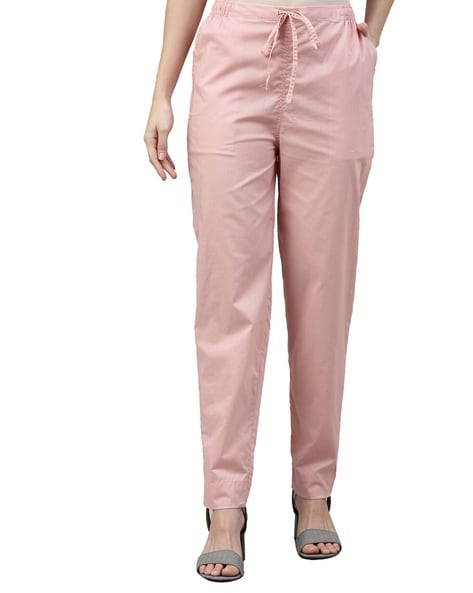 Buy Men Light Pink Mid Rise Regular Fit Pants Online In India