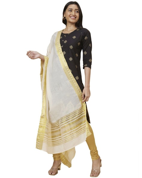 Striped Woven Dupatta with Contrast Border Price in India