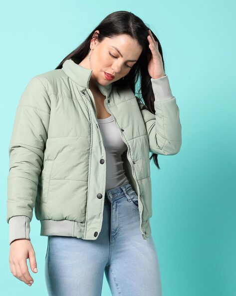 Buy RARE Sea Green Solid Polyester Hood Womens Jacket | Shoppers Stop