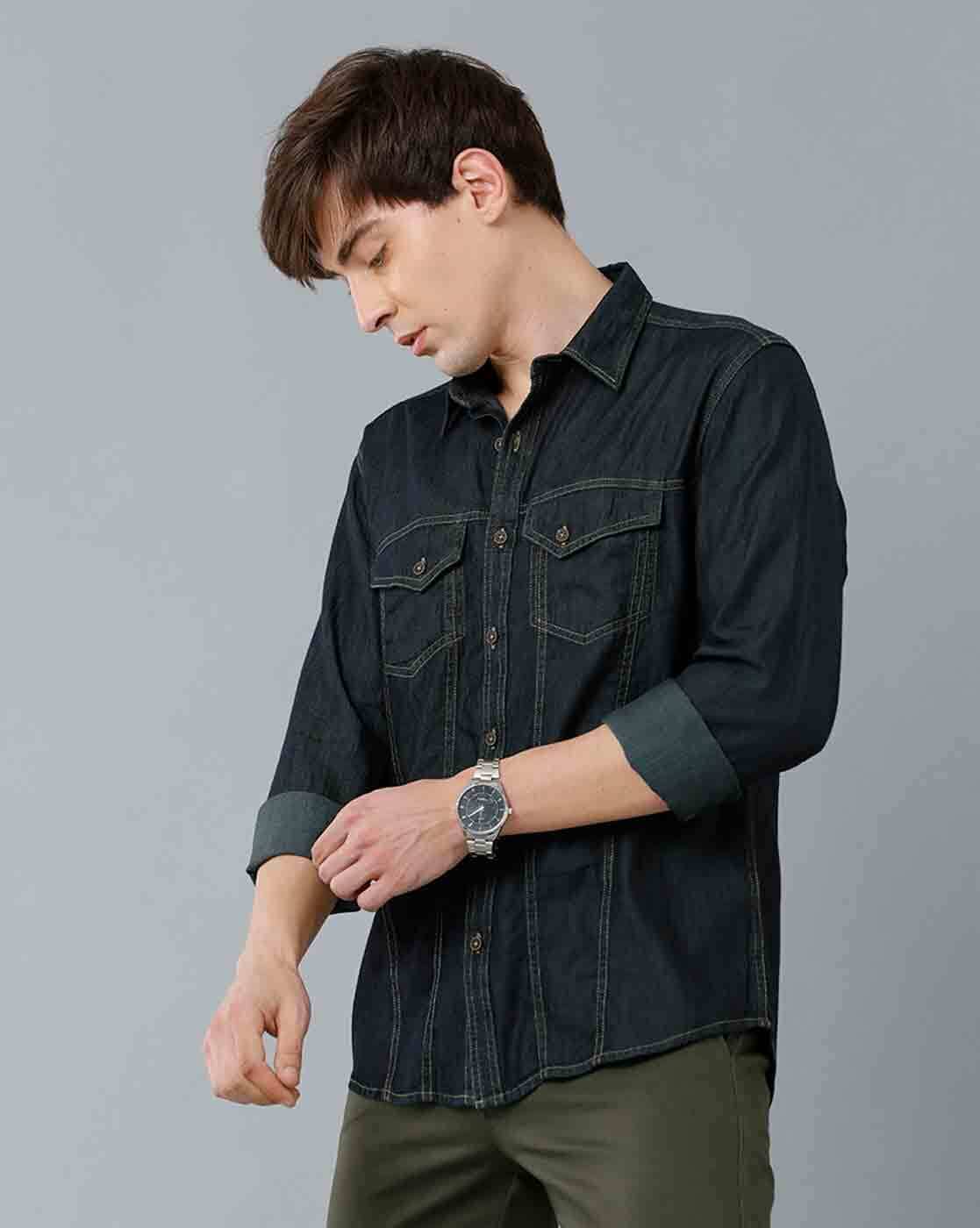 Kuons Avenue Dark Indigo Men's Denim Shirt | Casual Shirt  (KACLFS1530M_Black_Medium) : Amazon.in: Clothing & Accessories