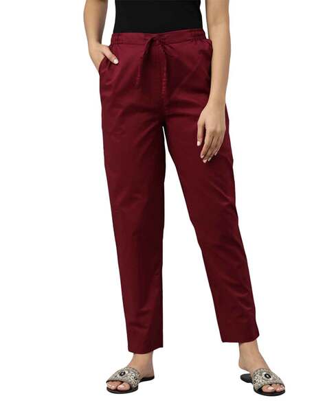 DressBerry - By Myntra Women Red Regular Fit Track Pants Solid Pure Cotton  Ready to Wear Cargos Joggers With Elasticated Waistband And Drawstring  Closure - Walmart.com