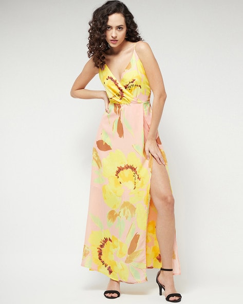 Buy My Swag Women's Pink Color Floral Print A-line Front High Slit Maxi  Dress Online at Best Prices in India - JioMart.