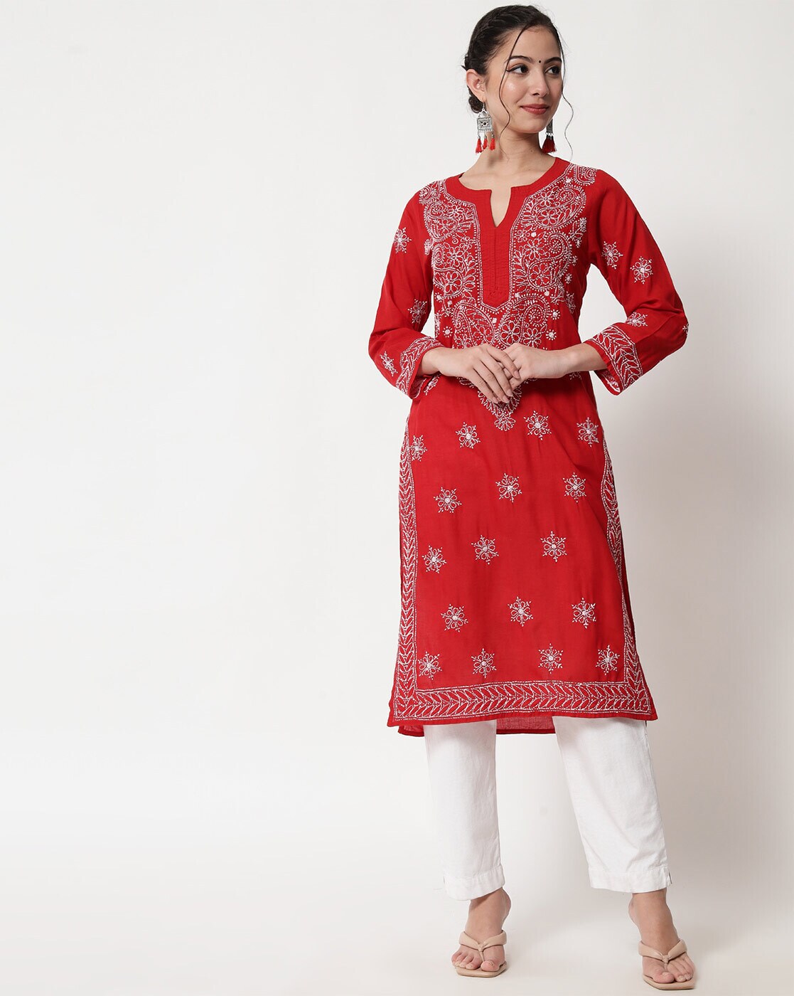 Dolma Women's Embroidered Silk Tunic Top in Red – Girl Intuitive