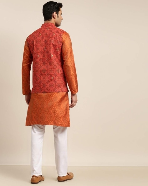 Buy online Yellow Solid Silk Blend Kurta Pant Set With Printed Nehru Jacket  from Clothing for Men by Hangup for ₹2649 at 64% off | 2024 Limeroad.com