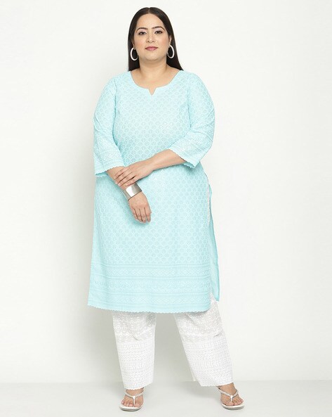 Buy Women Pure Cotton Rogan Lehriya Printed Plus Size Straight Kurta (48,  Grey) at Amazon.in