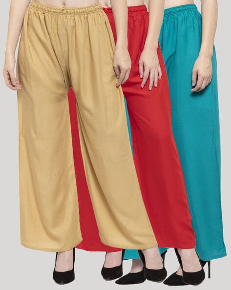Buy VANILLAFUDGE Cotton Flared Wide Leg Palazzo Pants for Women (Pack of 2)  - Combo-01 (Medium) plazzo |palazzo combo |palazzo pants Online at Best  Prices in India - JioMart.