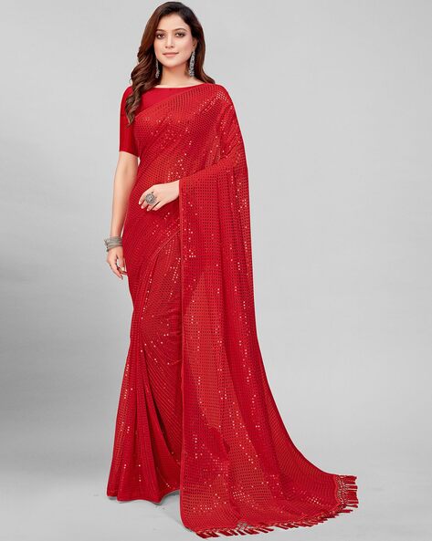 Vana Ethnics Embellished Saree With Blouse | Women, Sarees, Printed Sarees,  Red, Blossom, Viscose Georgette, Halter Nec… | Blouses for women, Fashion,  Saree designs