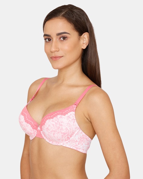 Buy Zivame Floral Lace Non Padded Balconette Bra- Green at Rs.845 online