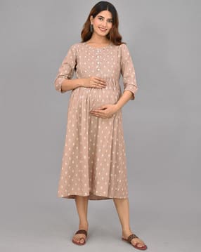 negen Embellished Maternity Fit & Flare Dress-picture-25