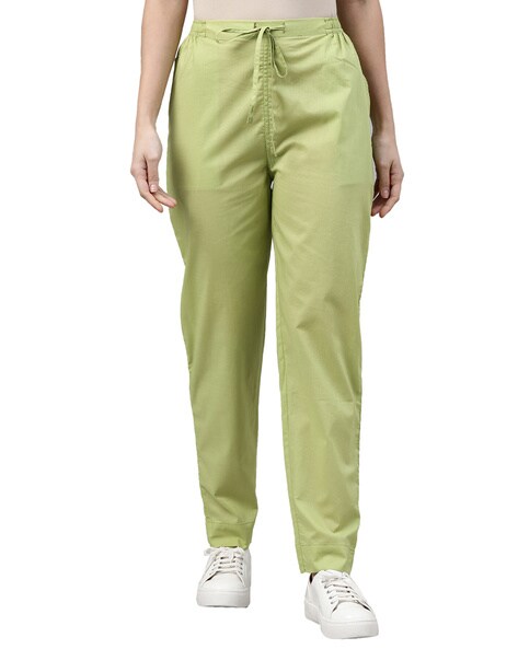 GO COLORS Womens Tapered Fit Cotton Cotton Pants (Wheat_M) Beige :  : Fashion